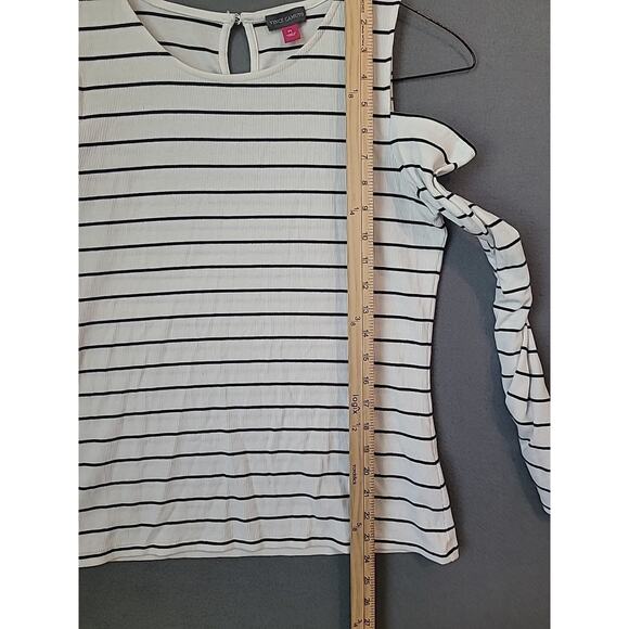 Vince Camuto White Black Striped Cold Shoulder Blouse Petite Large EUC - Picture 8 of 8